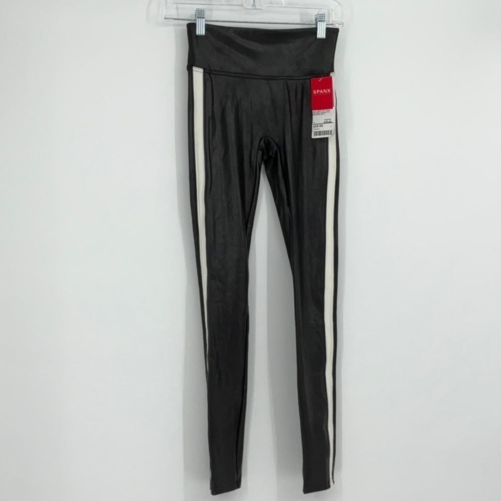 Spanx Faux Leather Stripe Leggings XS Tall NWT $110 Retail